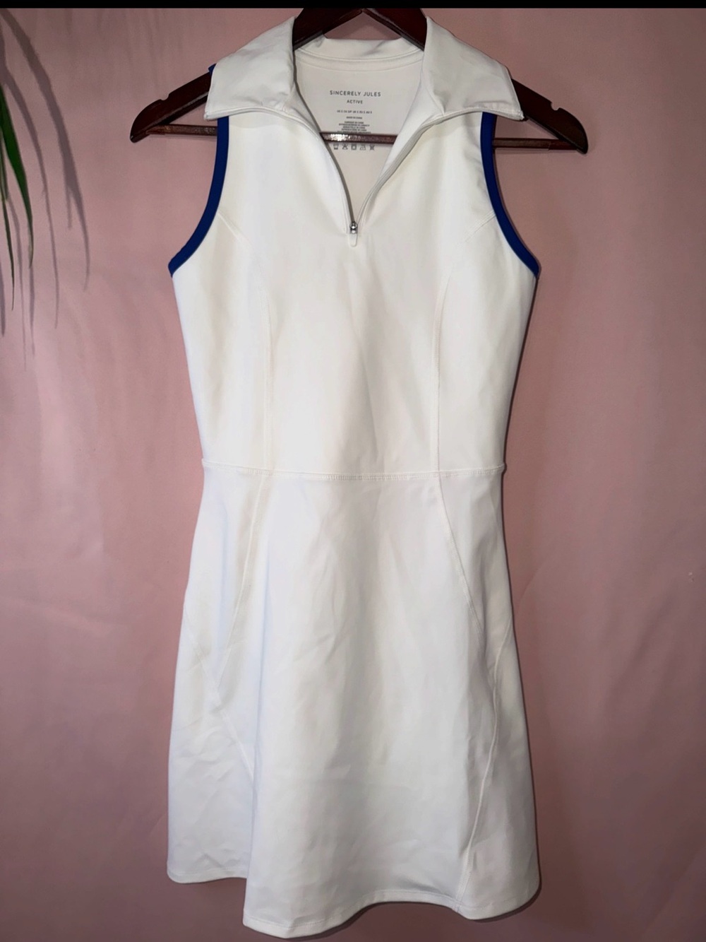Sincerly Jules White Sleeveless Polo Dress with Royal Blue Trim